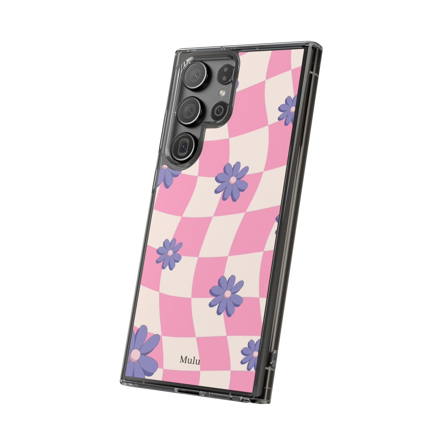 Clear Impact Phone Case — Pink Checkerboard with Purple Flowers