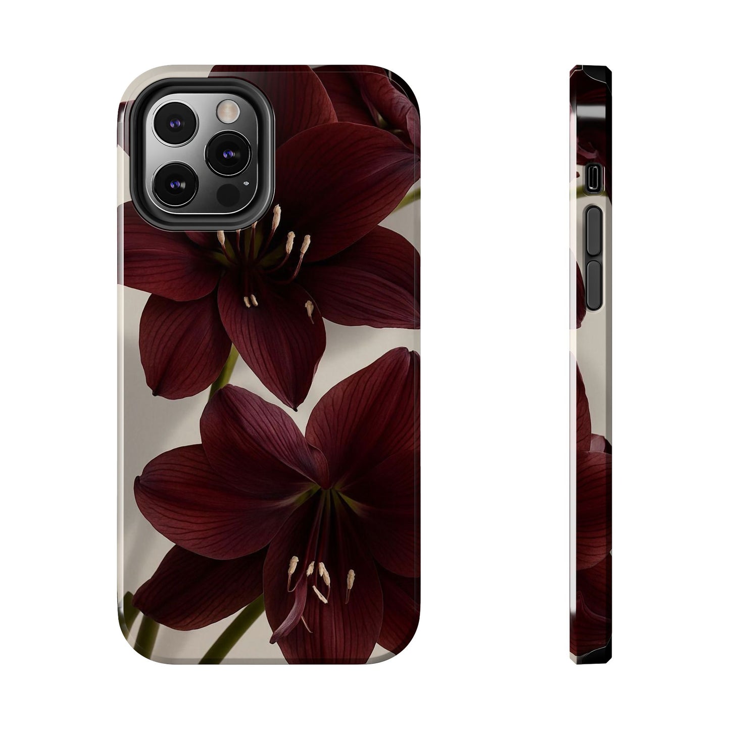 Amaryllis Noir Tough Phone Case — Dark Burgundy Floral Protective Cover
