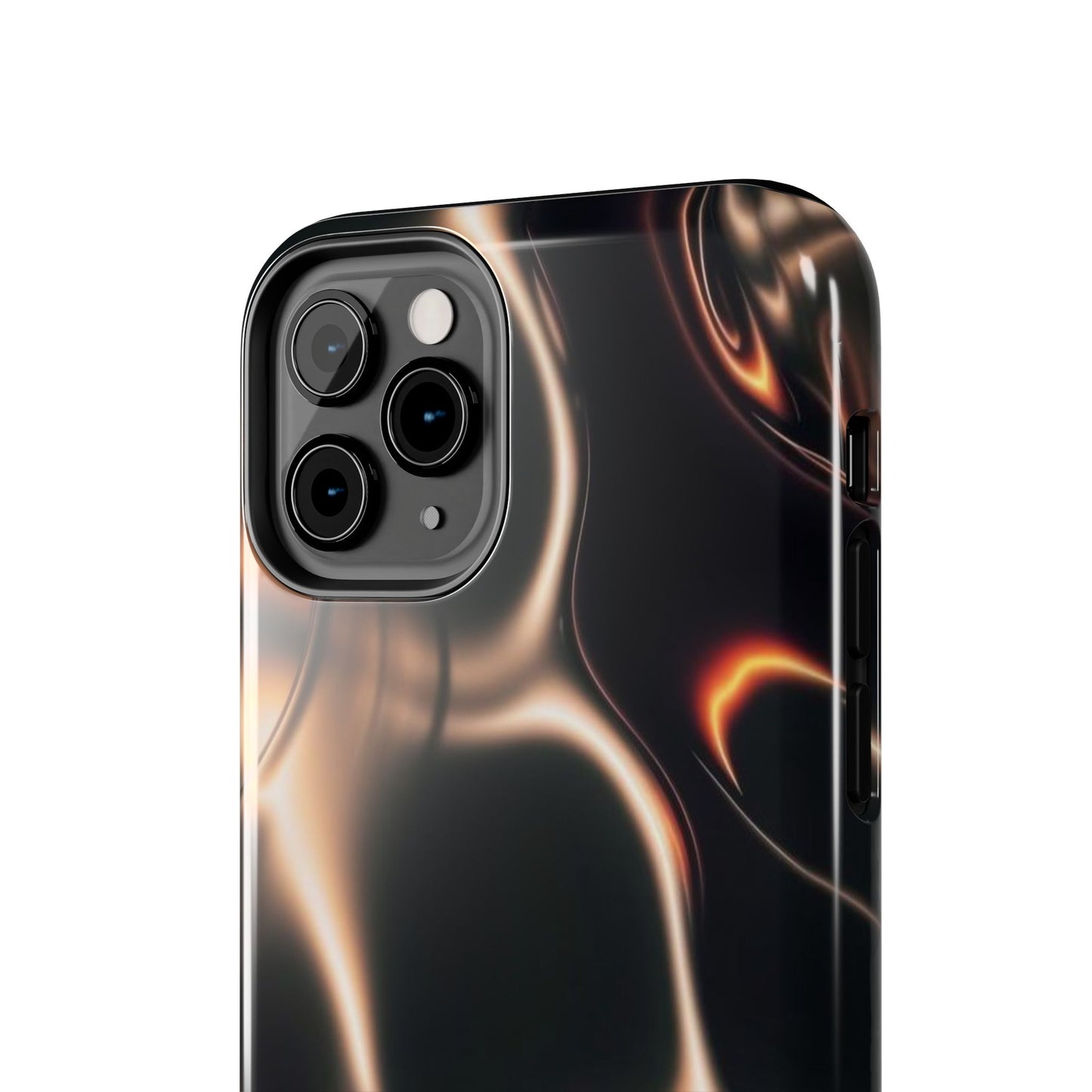 Abstract Liquid Glow Tough Phone Case — Black & Bronze Swirl Protective Cover