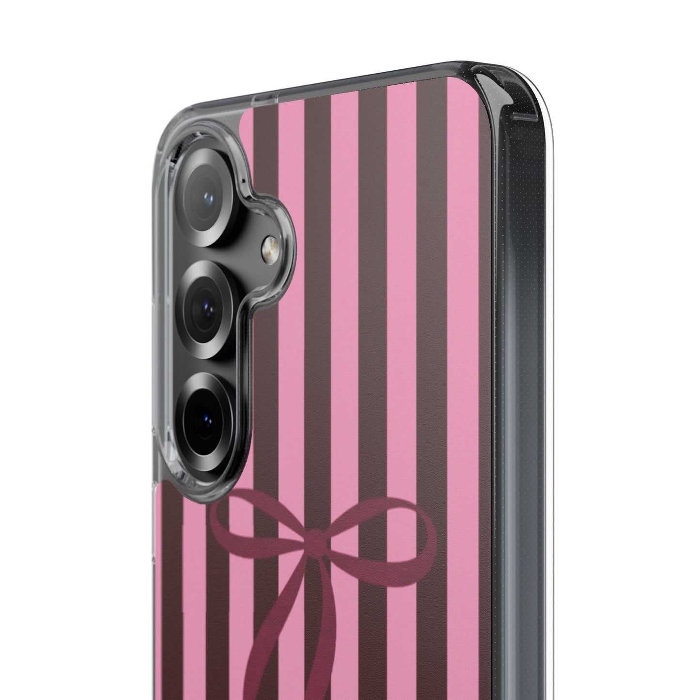 Pink Striped Ribbon Clear Impact-Resistant Phone Case