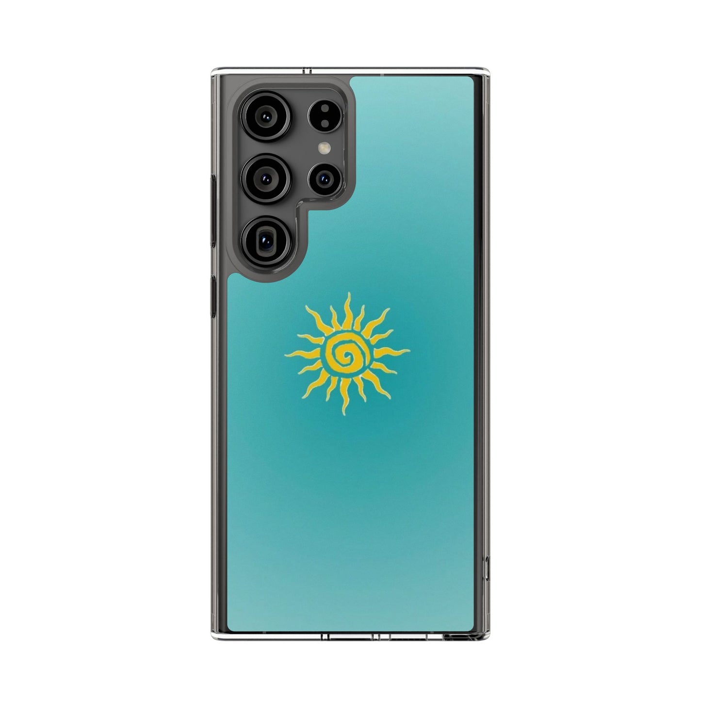 Clear Impact-Resistant Phone Case — Yellow Sun on Teal Gradient