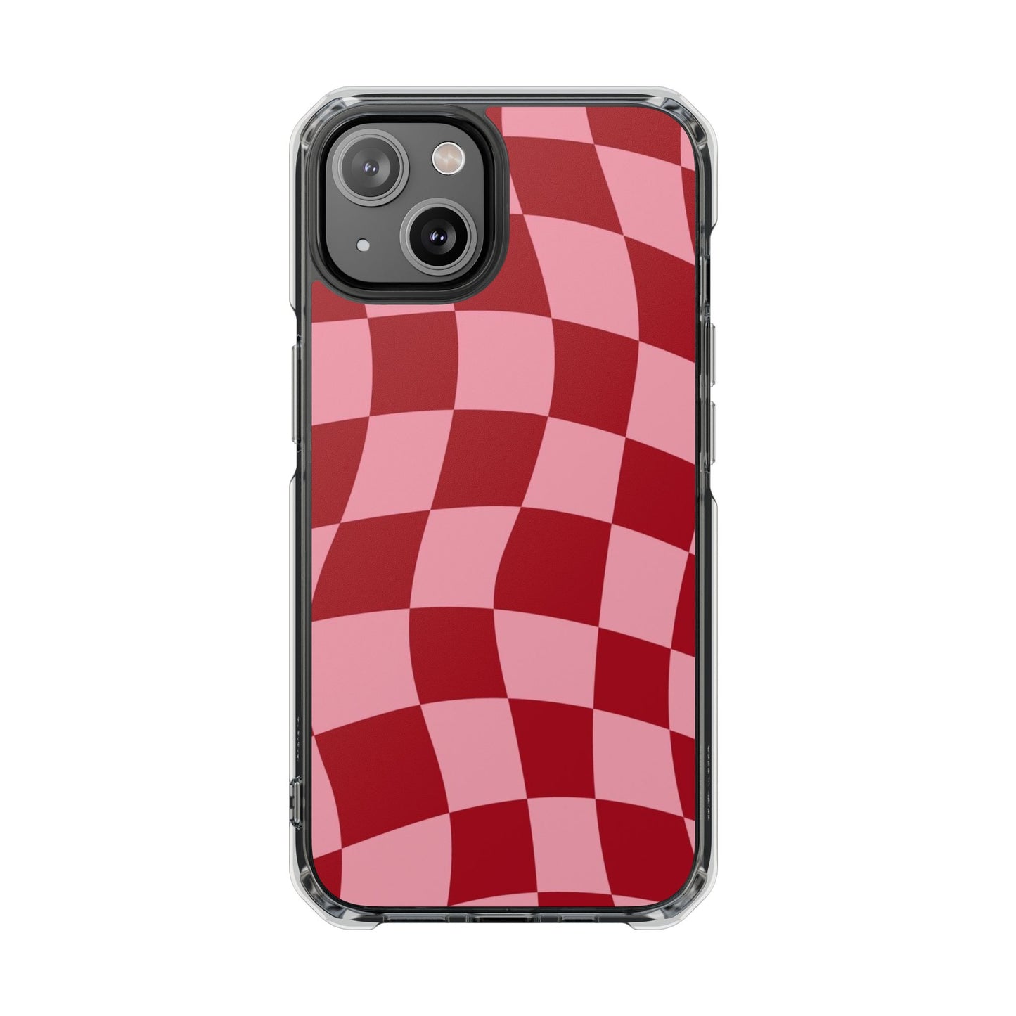 Clear Magnetic Phone Case — Red & Pink Wavy Check Pattern