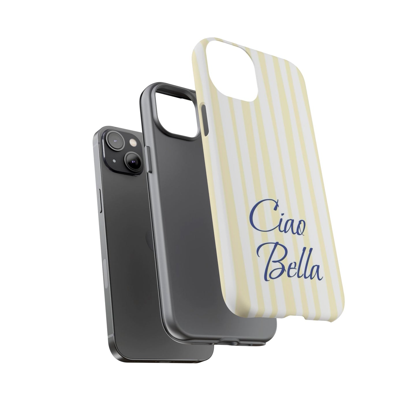 Ciao Bella Phone Case – Striped Elegant Italian Script Protective Cover