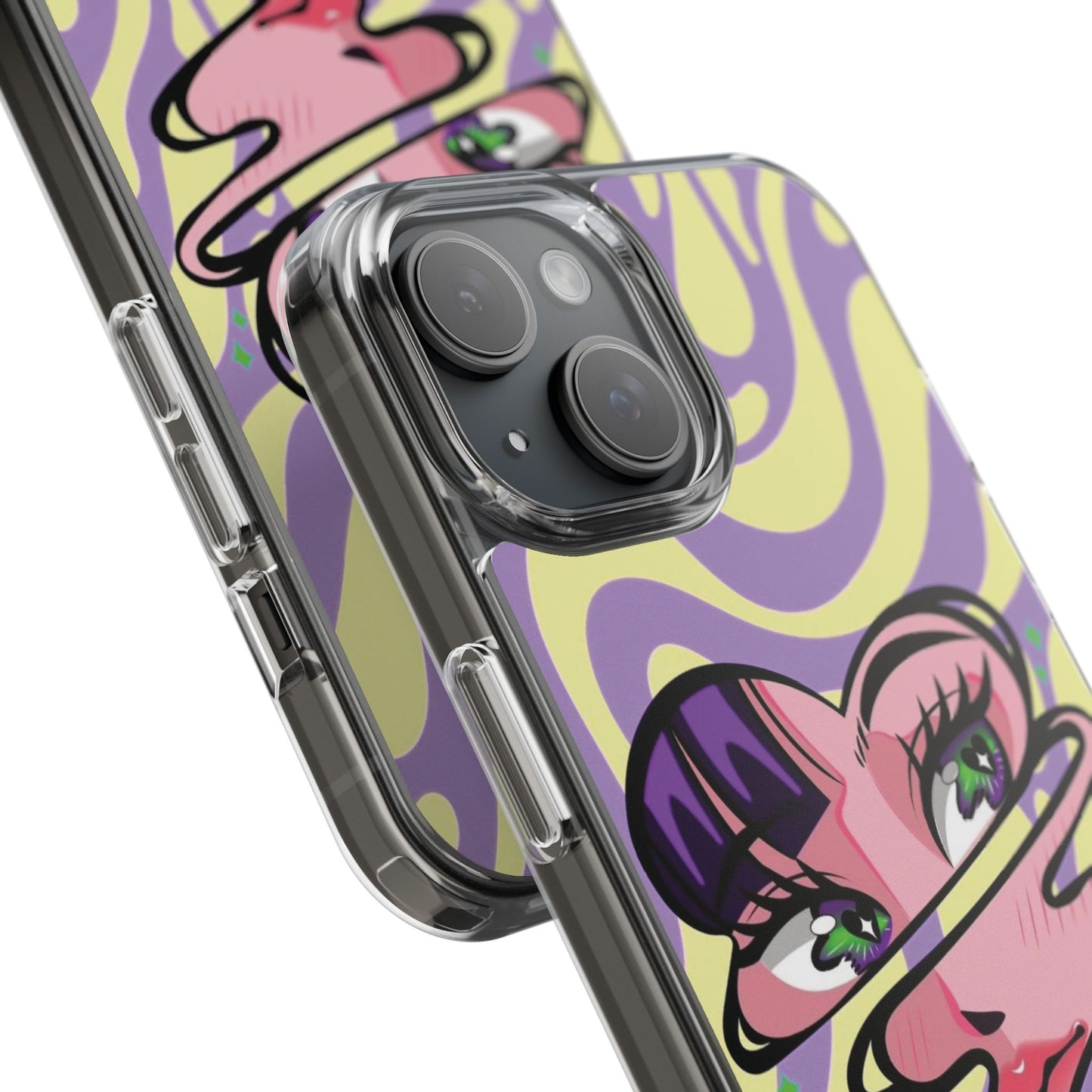 Clear Impact-Resistant Case — Retro Psychedelic Heart Face Design