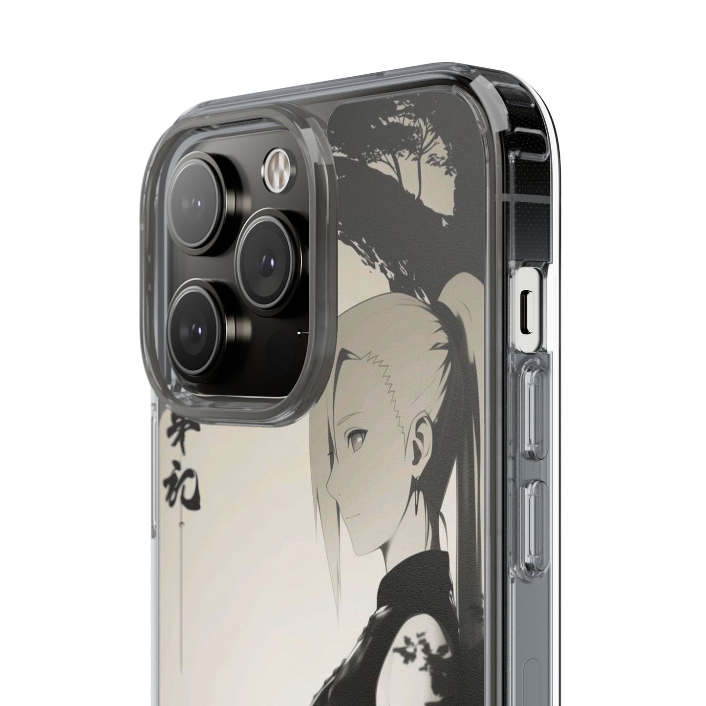 Anime Samurai Clear Phone Case — Monochrome Sumi-E Style