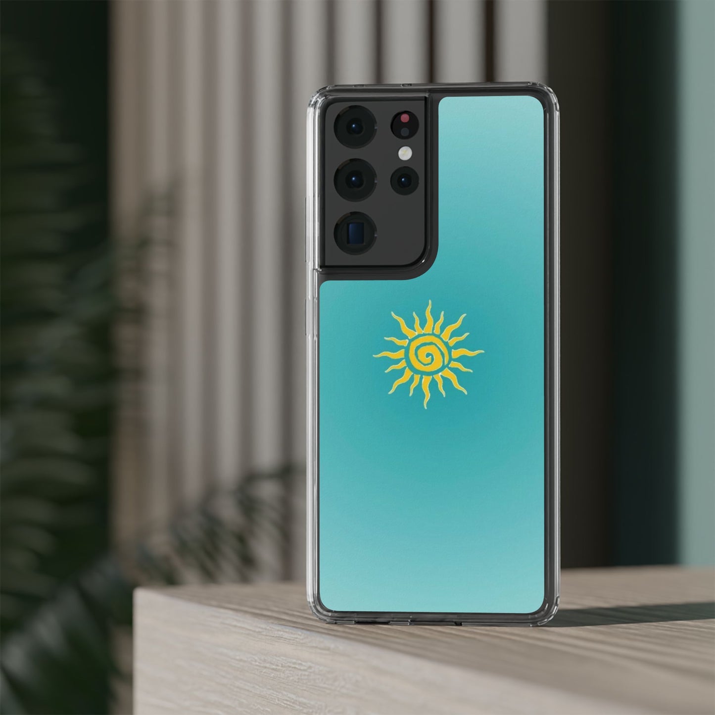 Clear Impact-Resistant Phone Case — Yellow Sun on Teal Gradient