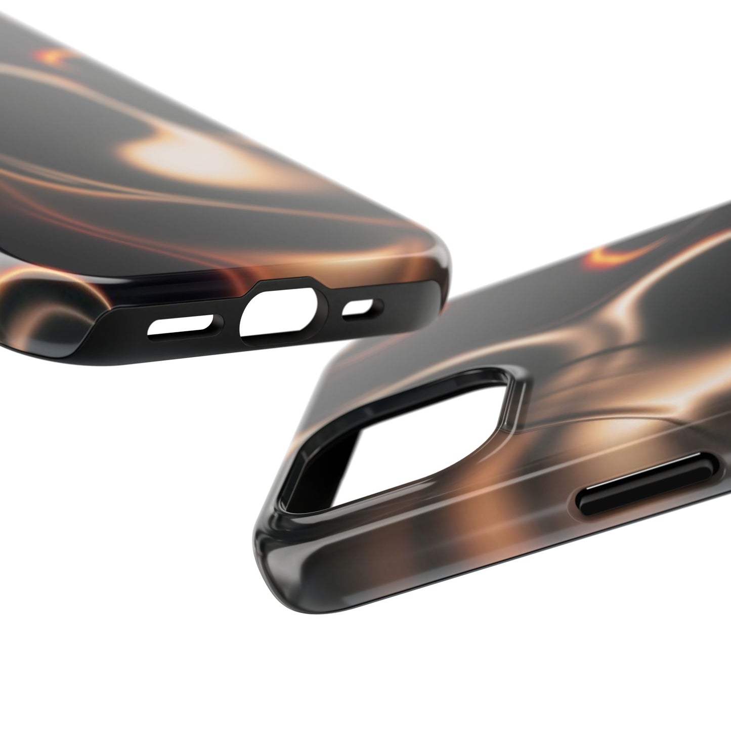 Abstract Liquid Glow Tough Phone Case — Black & Bronze Swirl Protective Cover