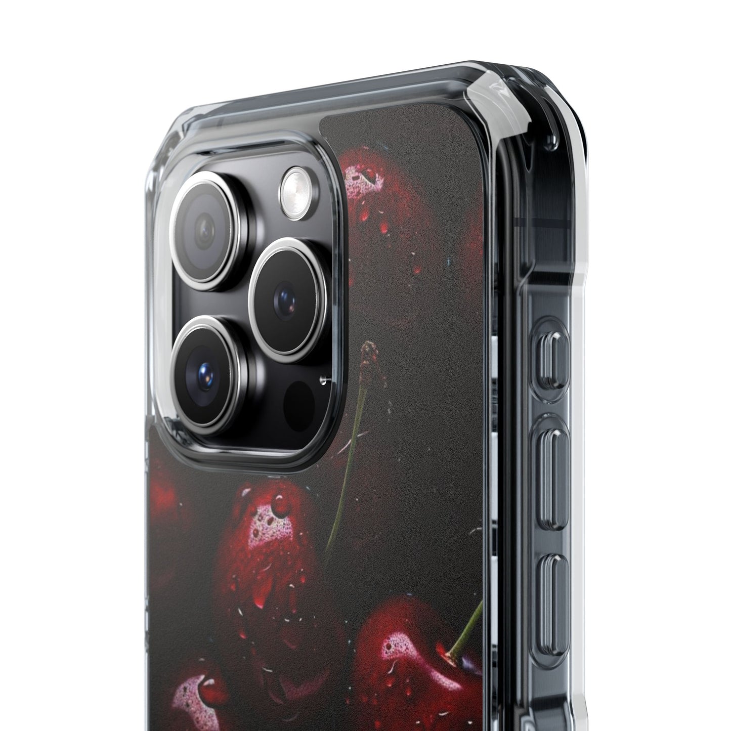 Cherry Pattern Clear Magnetic Phone Case — Dark Red Fruit Design