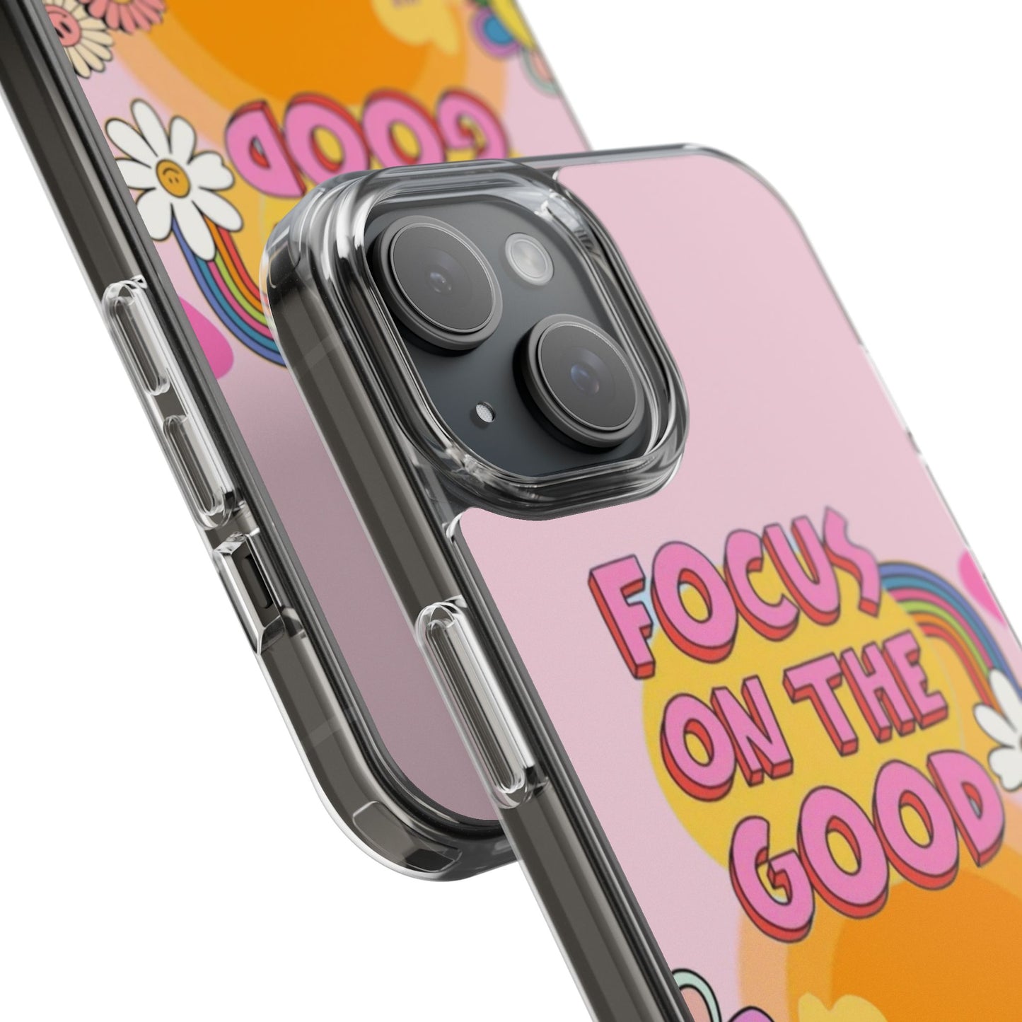 Clear Impact-Resistant Case — "Focus On The Good" Retro Floral Phone Cover