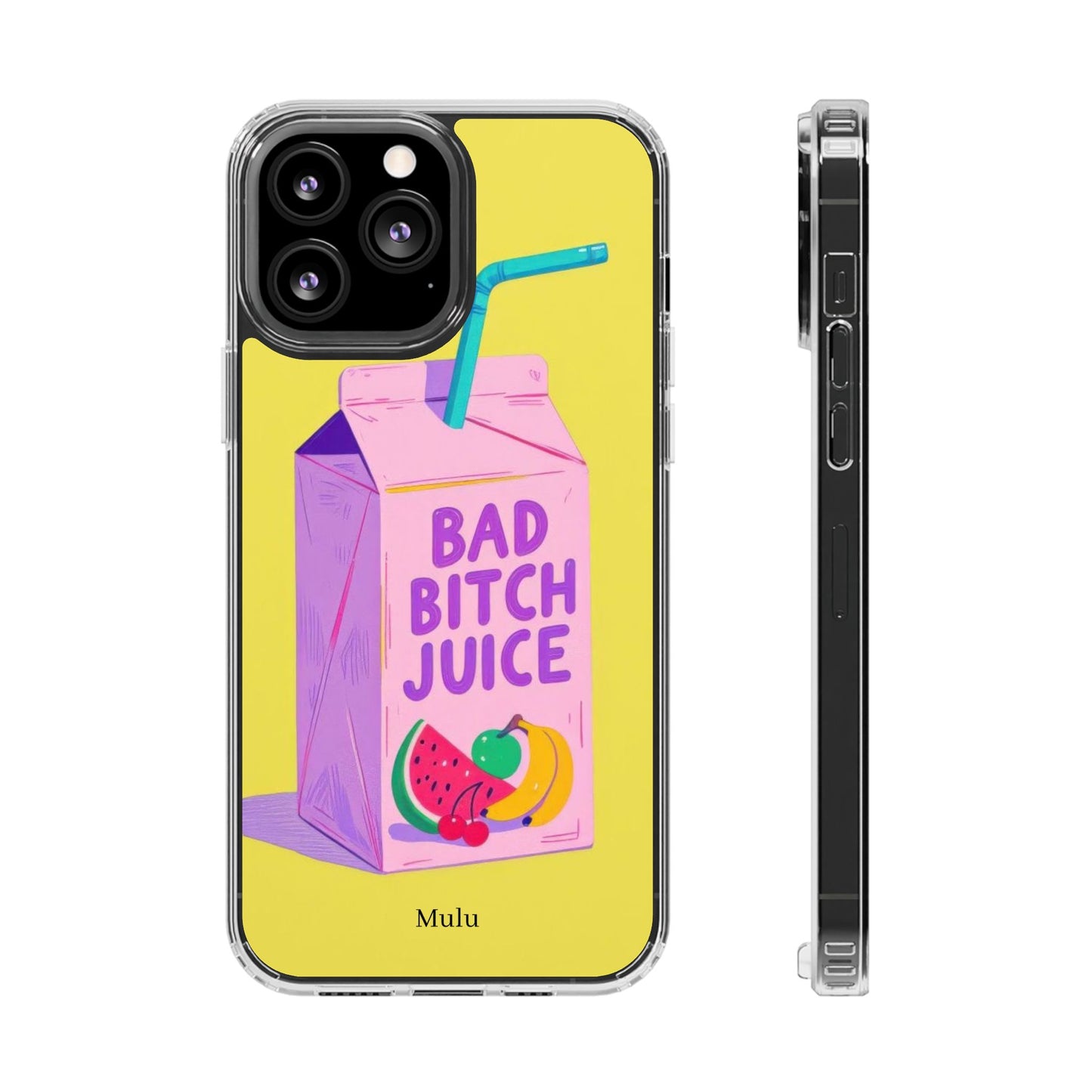 Clear Impact-Resistant Phone Case — "Bad Bitch Juice" Cartoon Juice Box Design