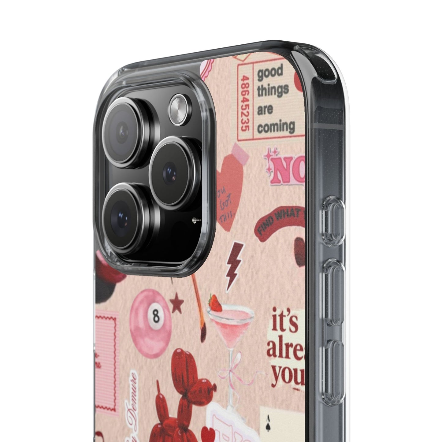 Clear Impact-Resistant Phone Case — Retro Cherry & Sticker Collage