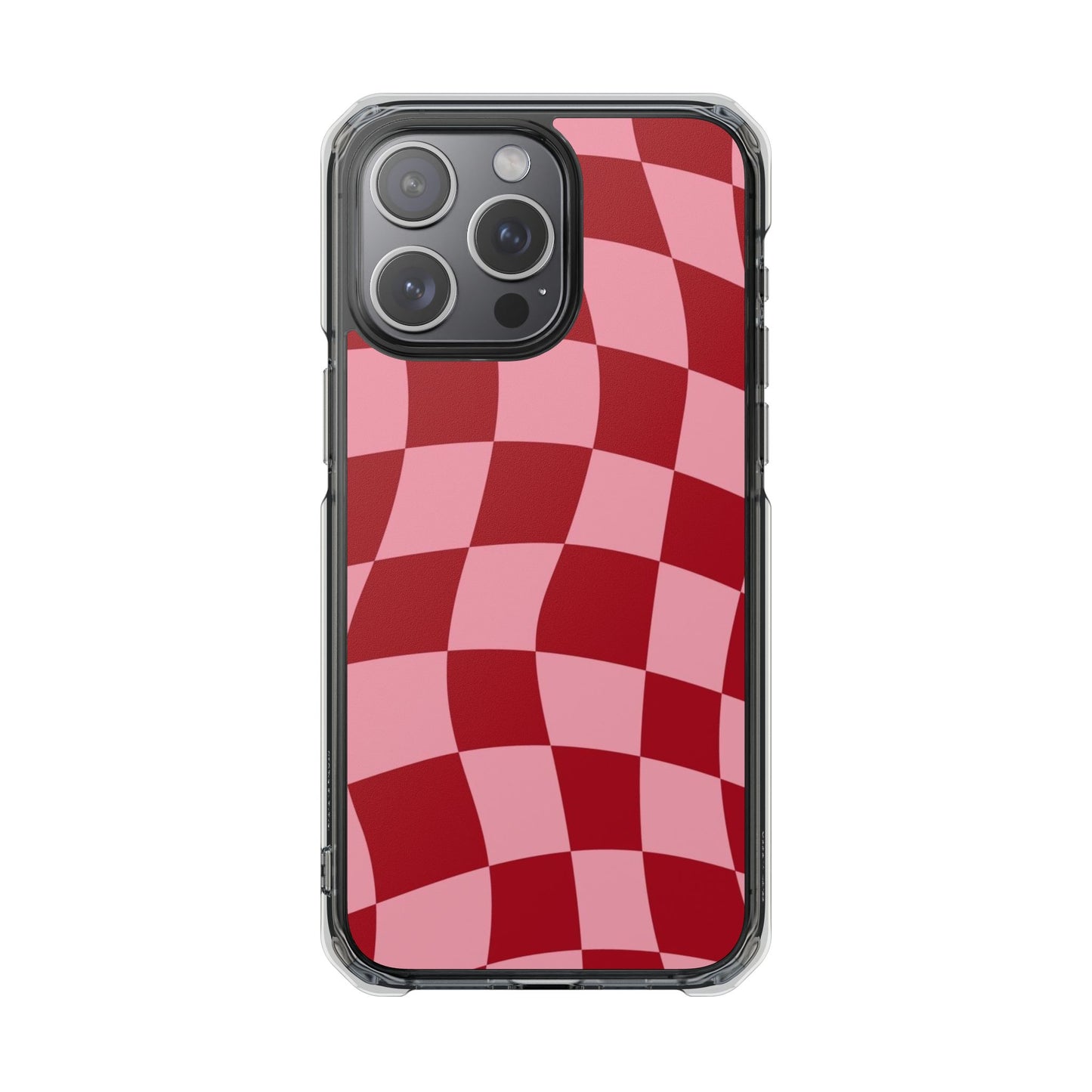 Clear Magnetic Phone Case — Red & Pink Wavy Check Pattern