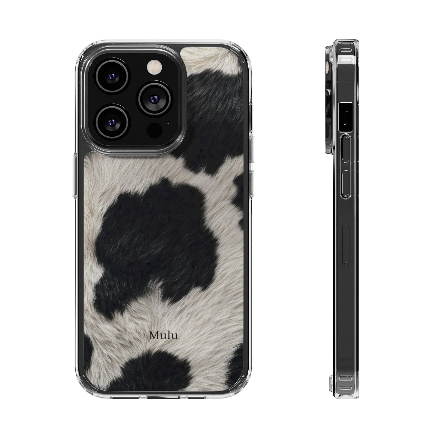 Cow Print Clear Impact Phone Case — Faux Fur Black & White Protection