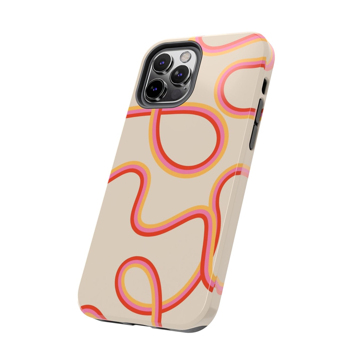 Retro Swirl Tough Phone Case — Beige Pink Orange Abstract Protection