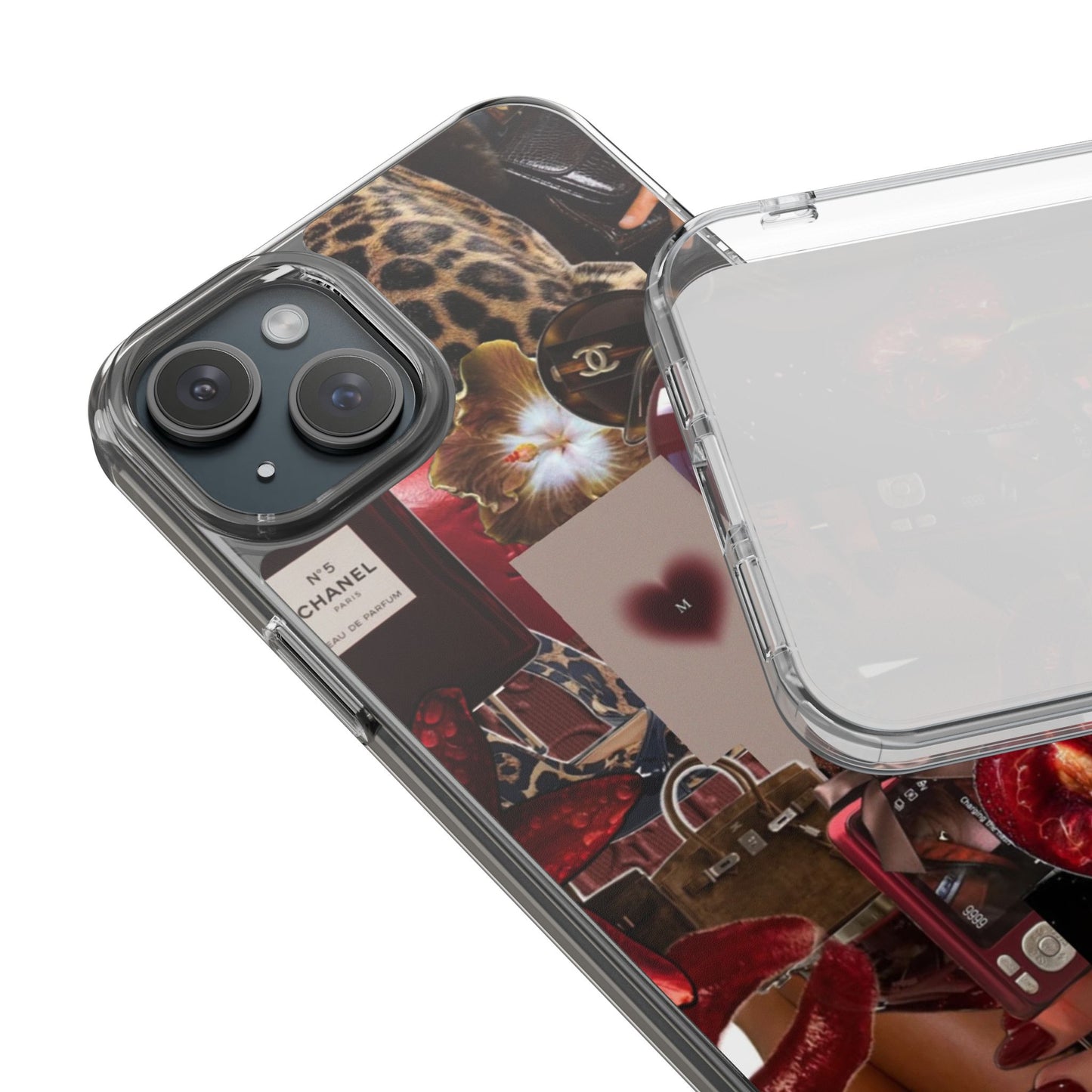 Clear Impact-Resistant Phone Case — Retro Cherry Collage Design