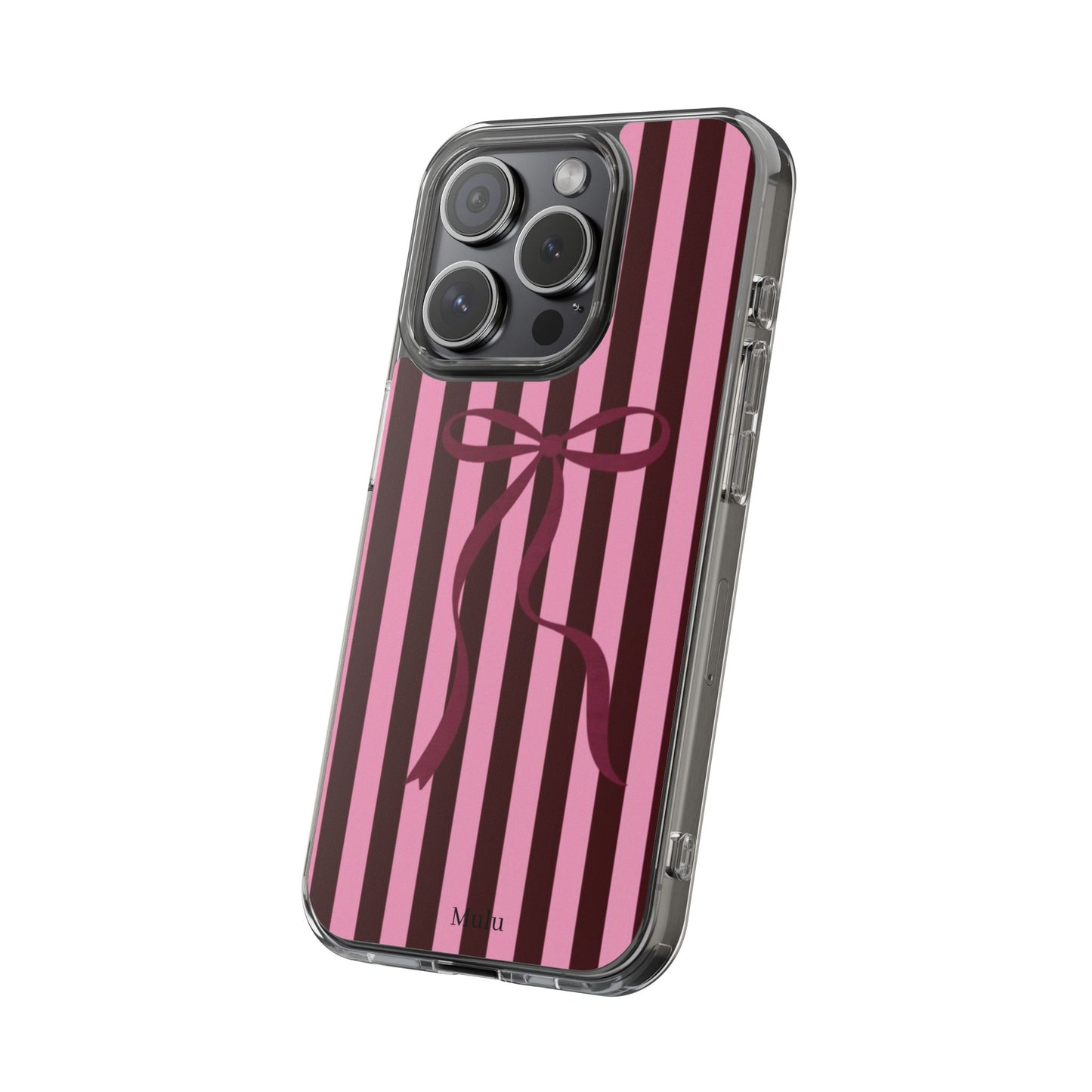 Pink Striped Ribbon Clear Impact-Resistant Phone Case