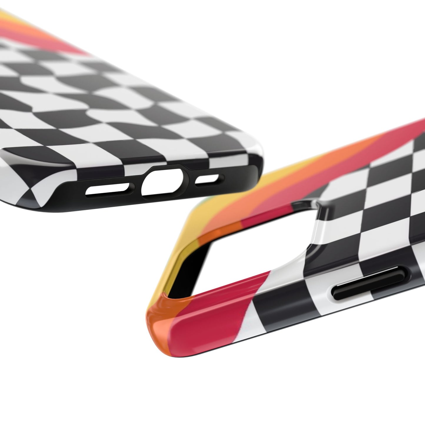 Retro Wavy Checkerboard Tough Phone Case — Rainbow Surf Skate Design