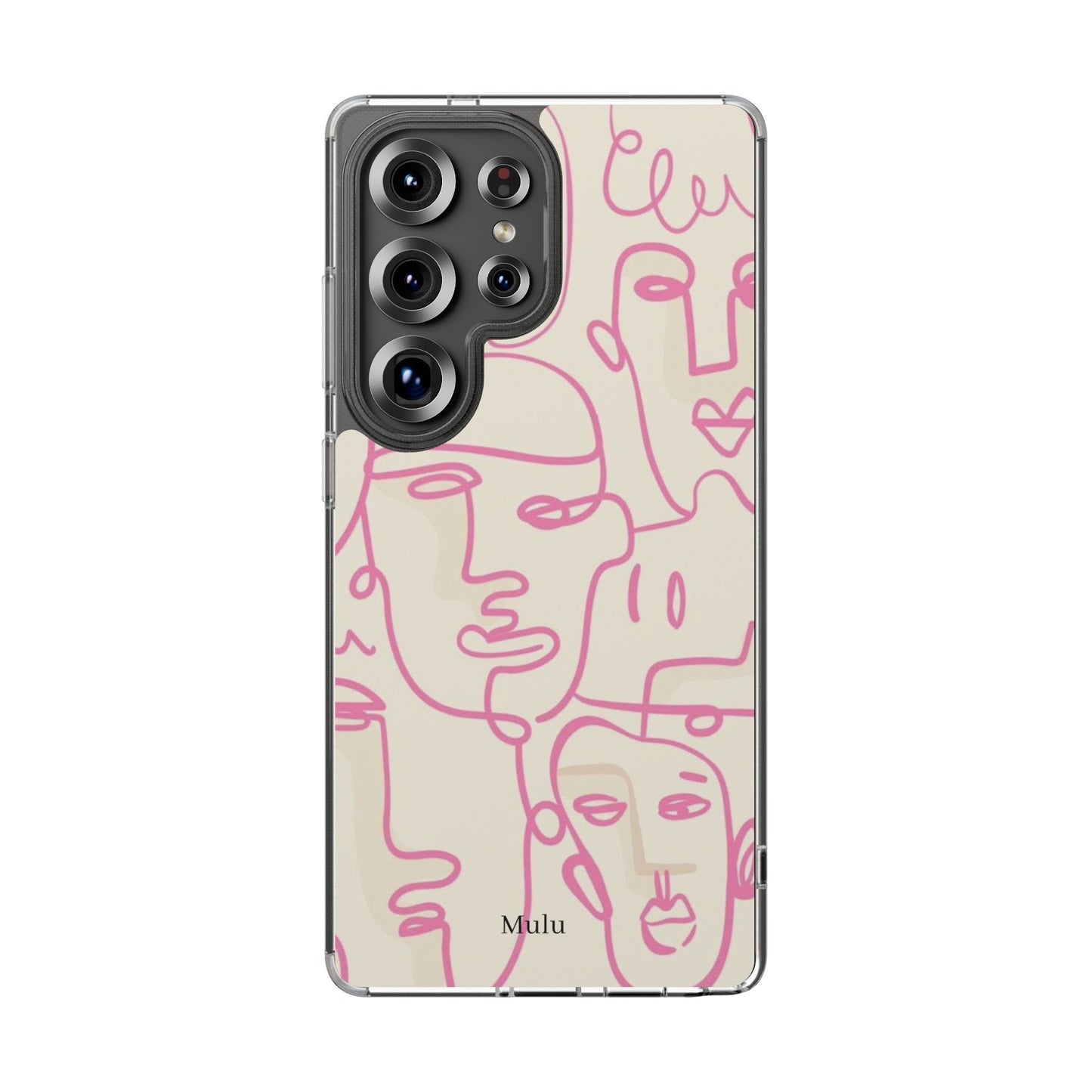 Clear Impact-Resistant Phone Case — Pink Minimalist Line Faces Design