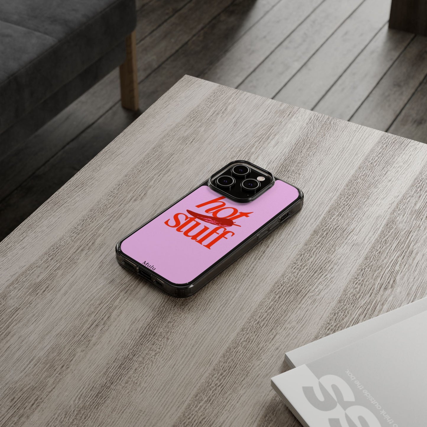 Hot Stuff Clear Impact Phone Case — Pink Retro Typography iPhone Cover
