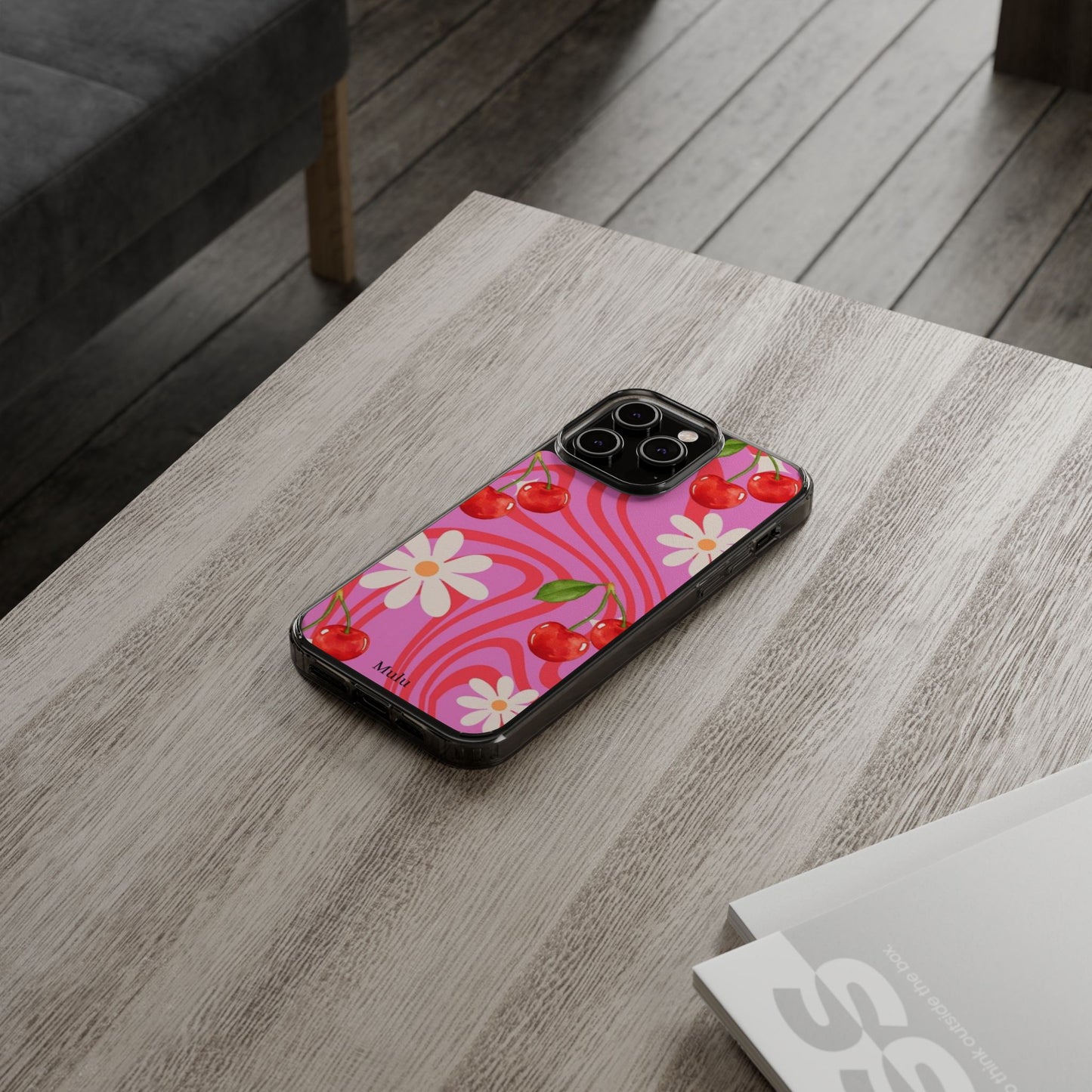 Clear Impact Phone Case — Retro Cherry & Daisy Floral Design