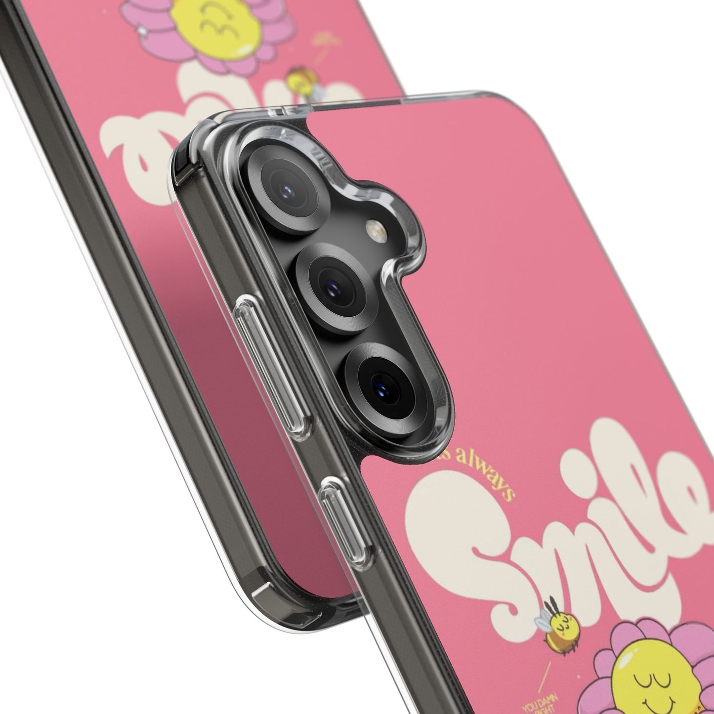 Clear Impact-Resistant Phone Case — Pink 'Smile' Flower Design