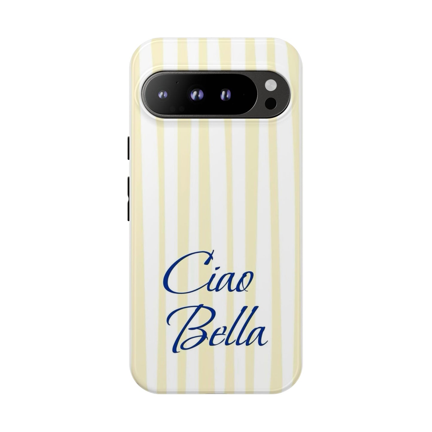 Ciao Bella Phone Case – Striped Elegant Italian Script Protective Cover