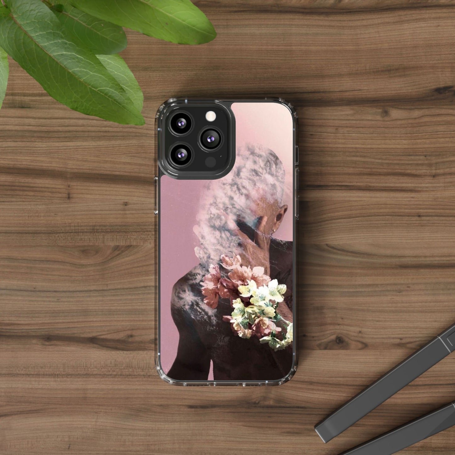 Clear Phone Case — Pink Floral Smoke Art iPhone Case