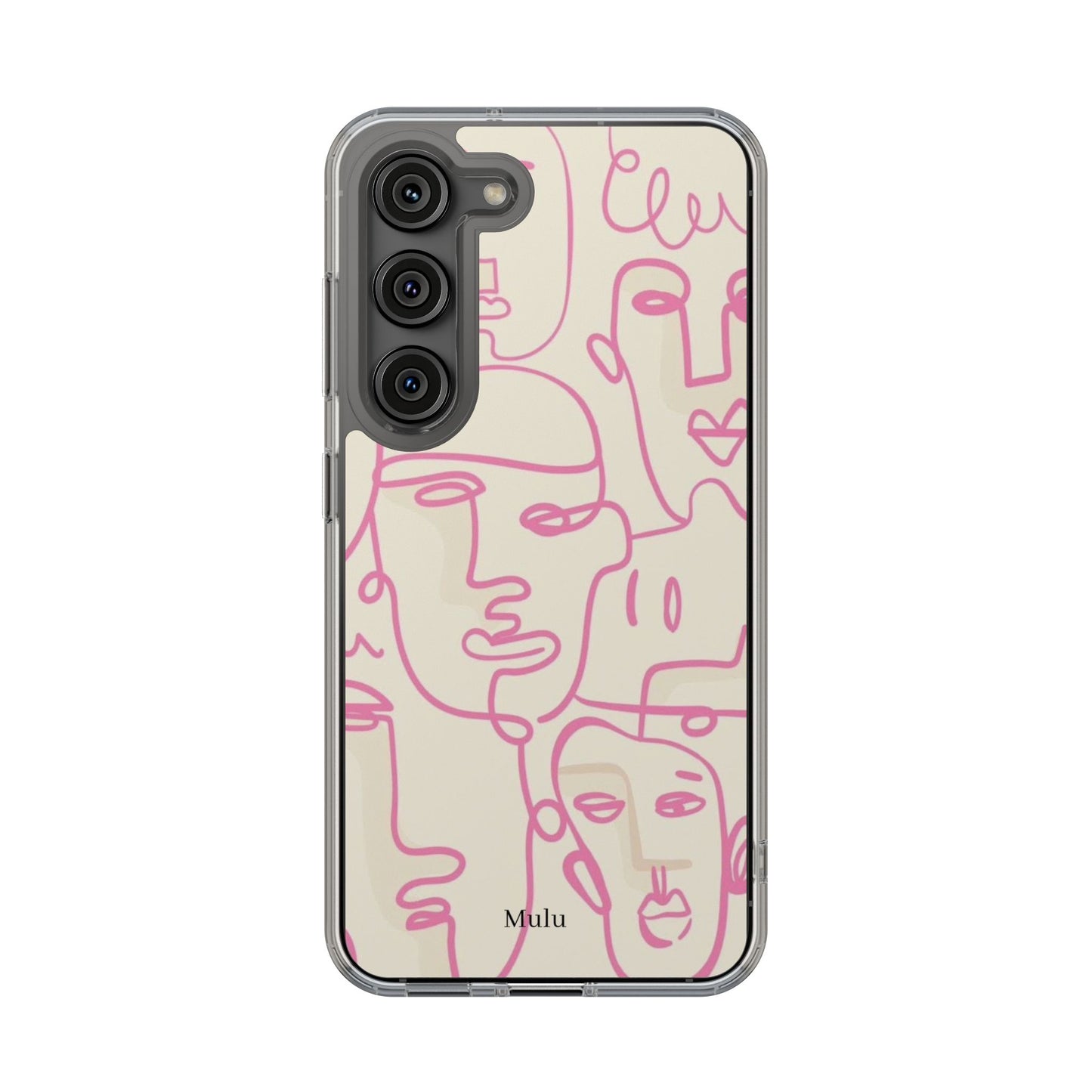 Clear Impact-Resistant Phone Case — Pink Minimalist Line Faces Design