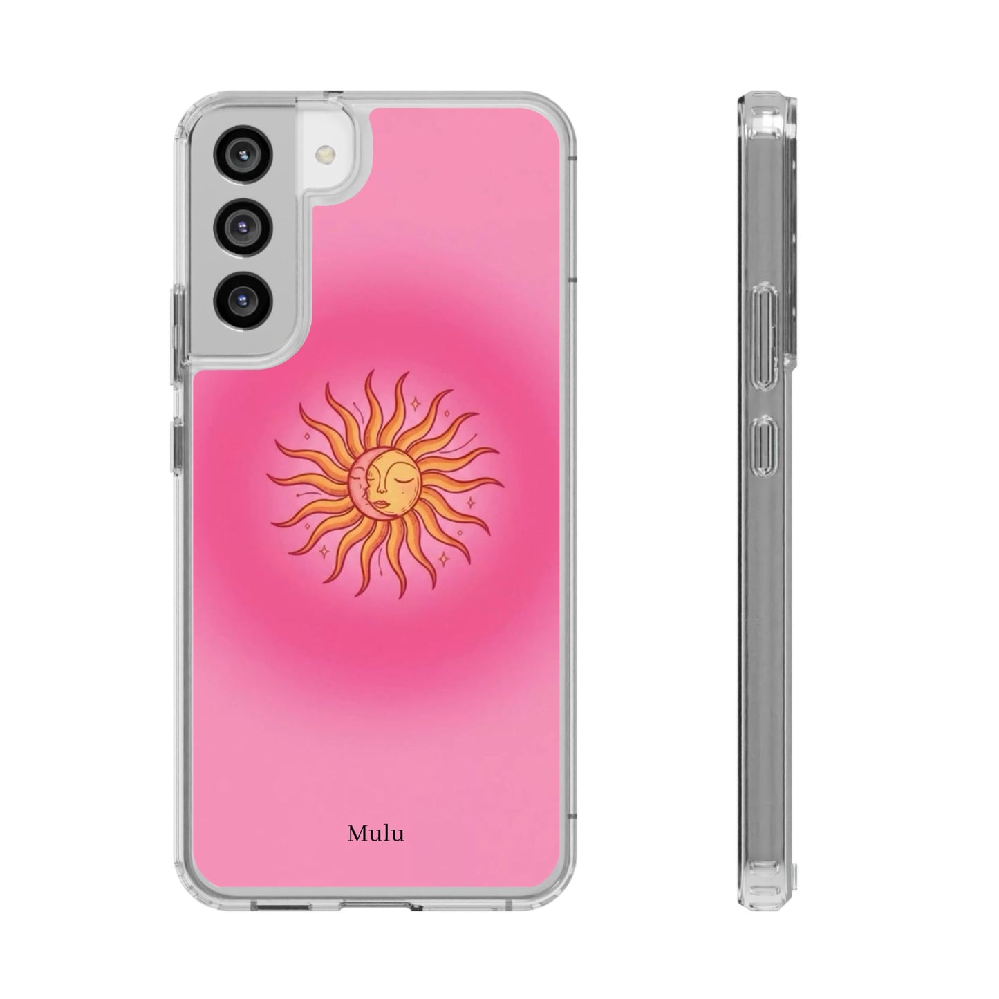 Pink Sun Phone Case — Radiant Sunburst Impact-Resistant Clear Case