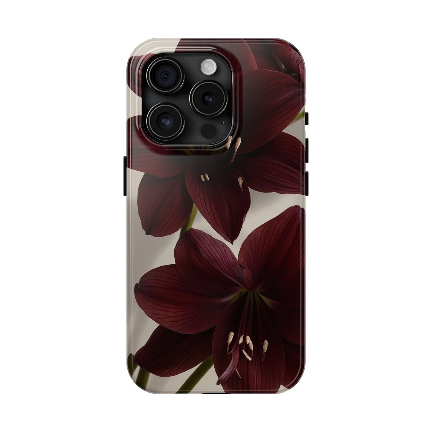 Amaryllis Noir Tough Phone Case — Dark Burgundy Floral Protective Cover