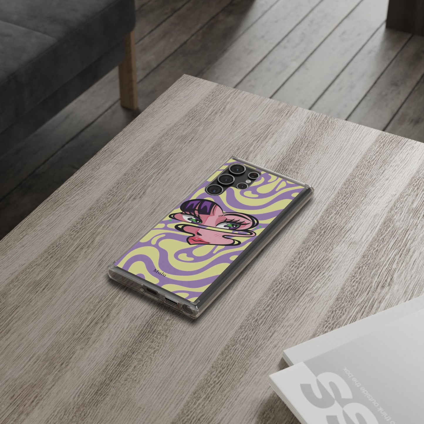 Clear Impact-Resistant Case — Retro Psychedelic Heart Face Design