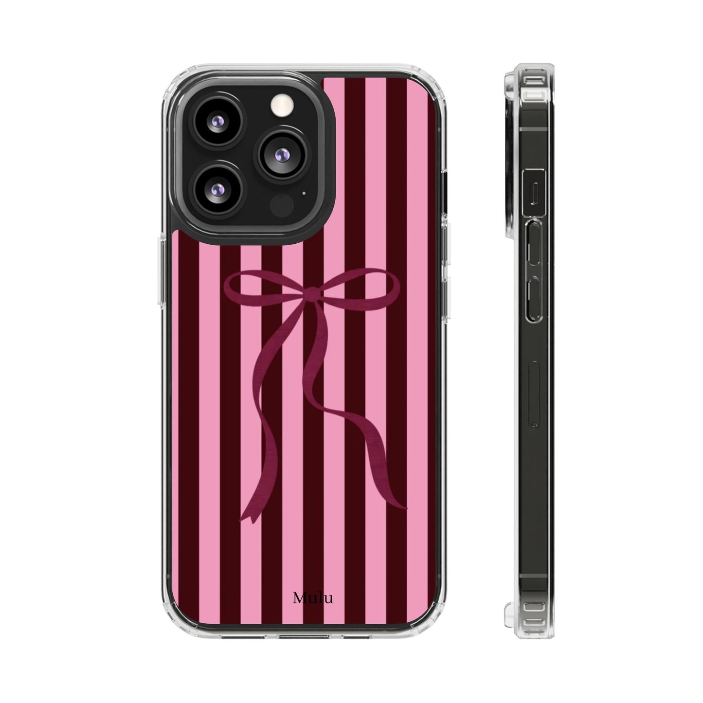 Pink Striped Ribbon Clear Impact-Resistant Phone Case