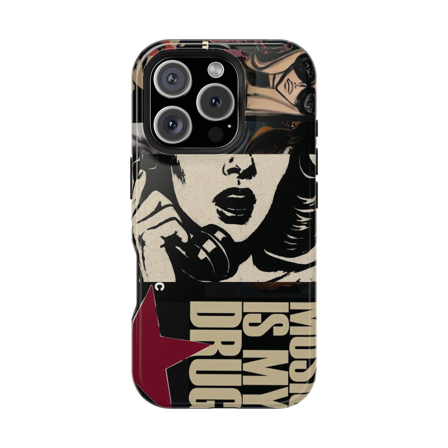 Magnetic Impact Phone Case — Retro Pop Art "Music Is My Drug" Design