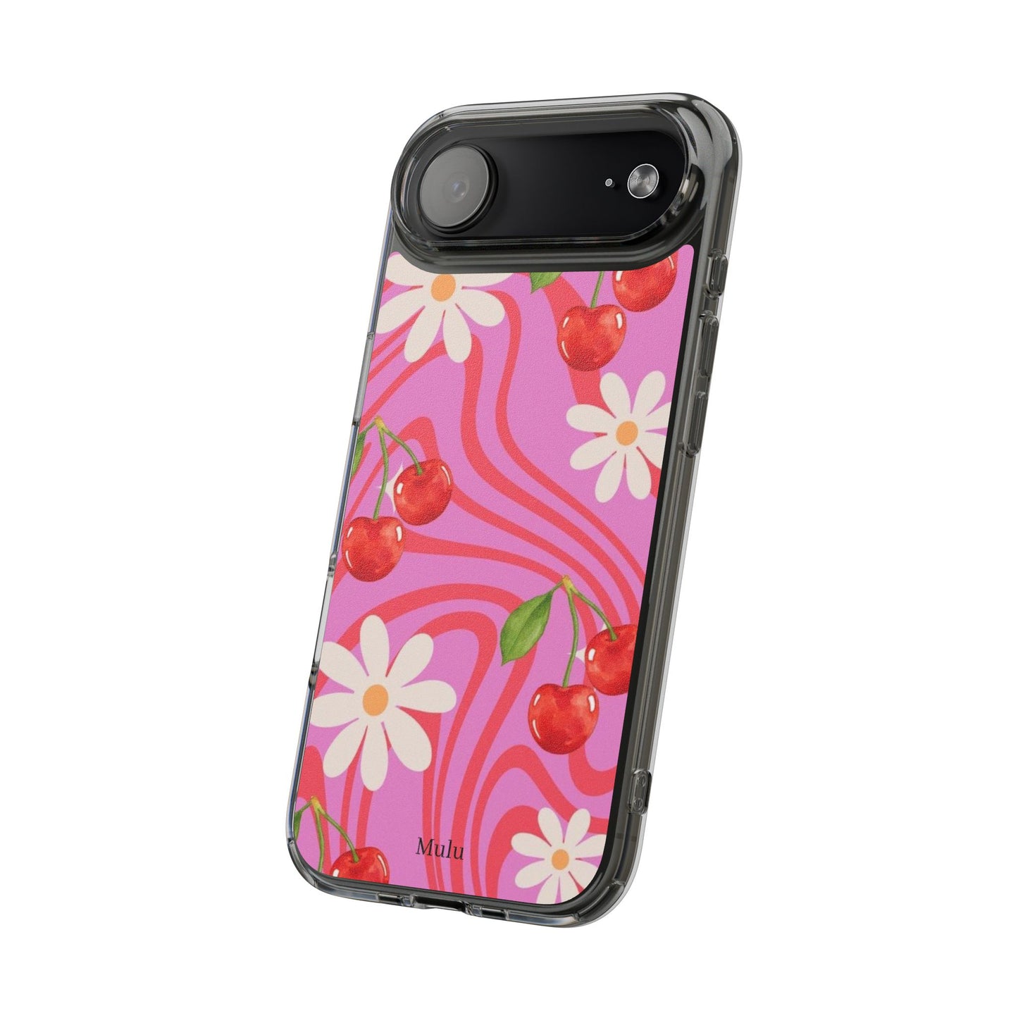 Clear Impact Phone Case — Retro Cherry & Daisy Floral Design