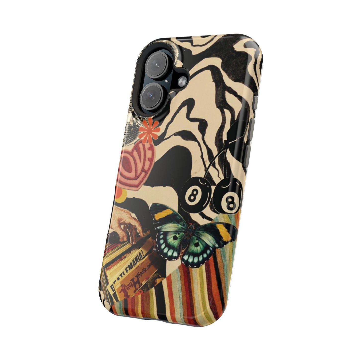 Phone Case — Retro Collage Magnetic Impact-Resistant Case with Butterfly & Zebra Print