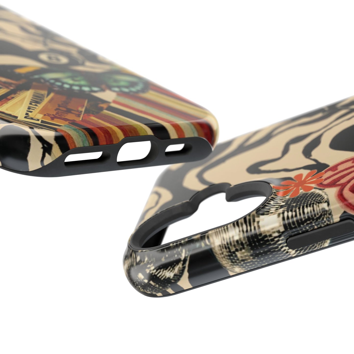 Phone Case — Retro Collage Magnetic Impact-Resistant Case with Butterfly & Zebra Print