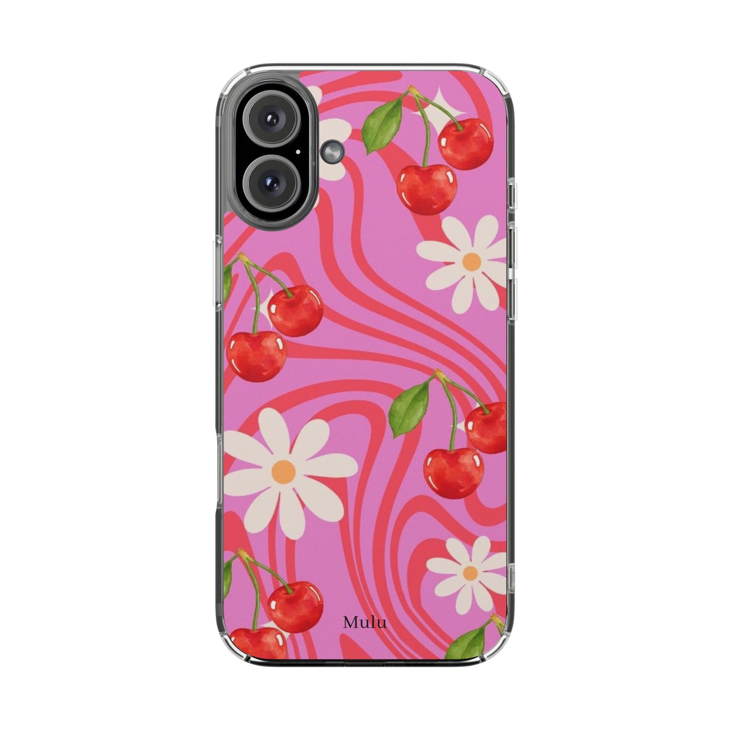 Clear Impact Phone Case — Retro Cherry & Daisy Floral Design