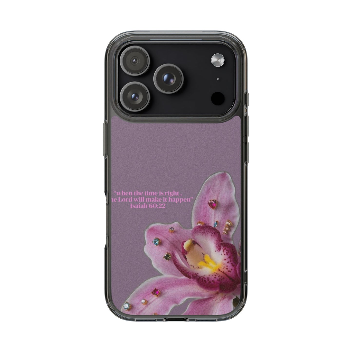 Clear Floral Impact-Resistant Phone Case — "When the time is right" Rose Orchid Design