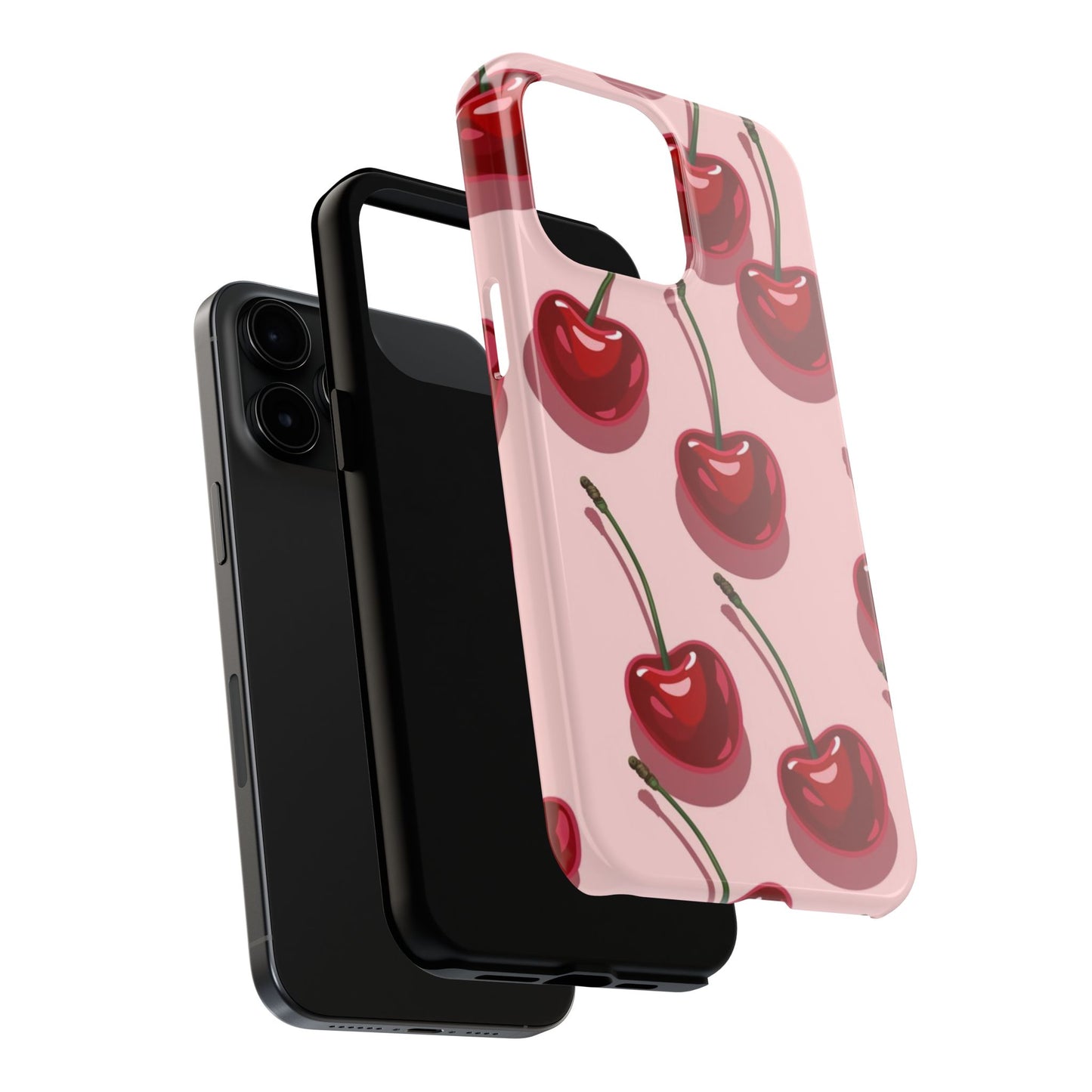 Cherry Pattern Tough Phone Case — Retro Pink Cherry Print Protective Phone Case
