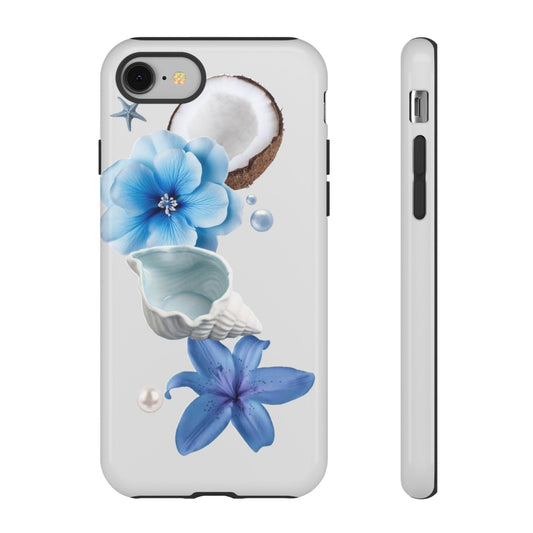 Tropical Blue Floral Phone Case — Coconut, Shell & Starfish Design