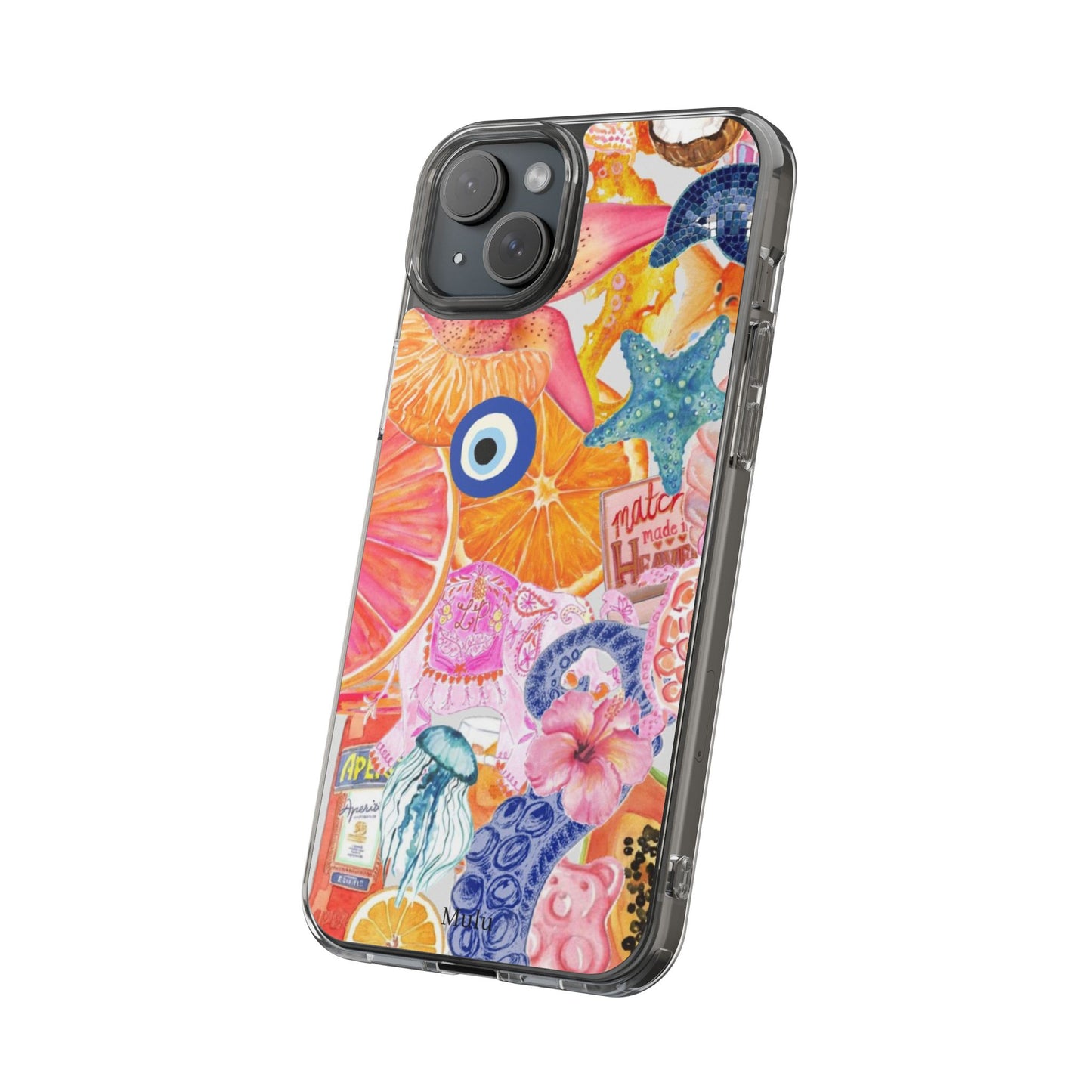 Clear Impact-Resistant Phone Case — Colorful Tropical Collage Design