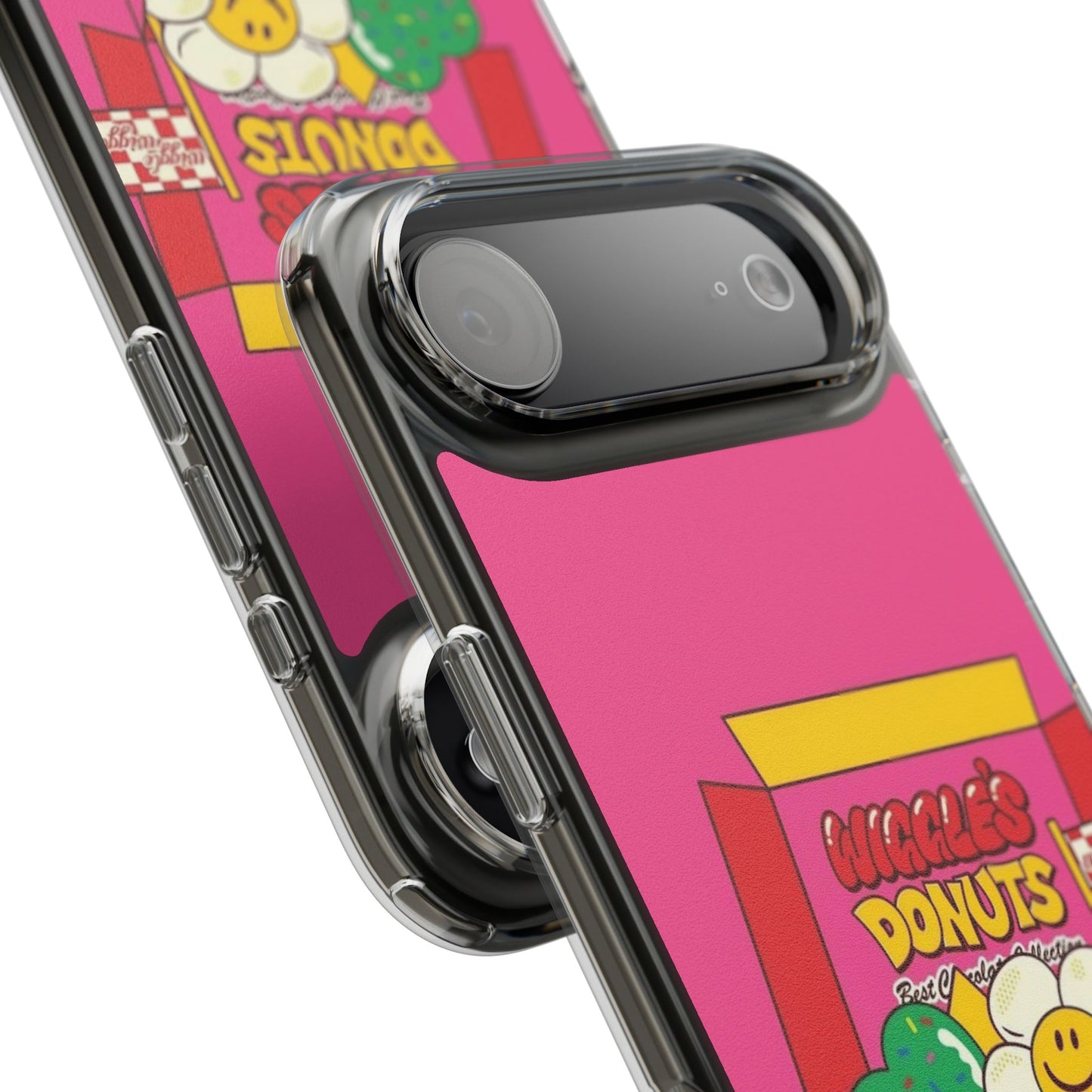 Donut Box Cute Phone Case — Clear Impact‑Resistant iPhone Cover with Smiling Donuts