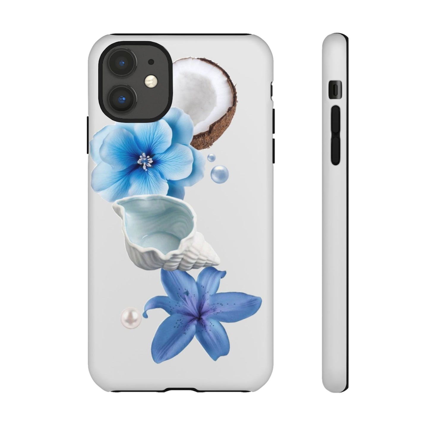 Tropical Blue Floral Phone Case — Coconut, Shell & Starfish Design