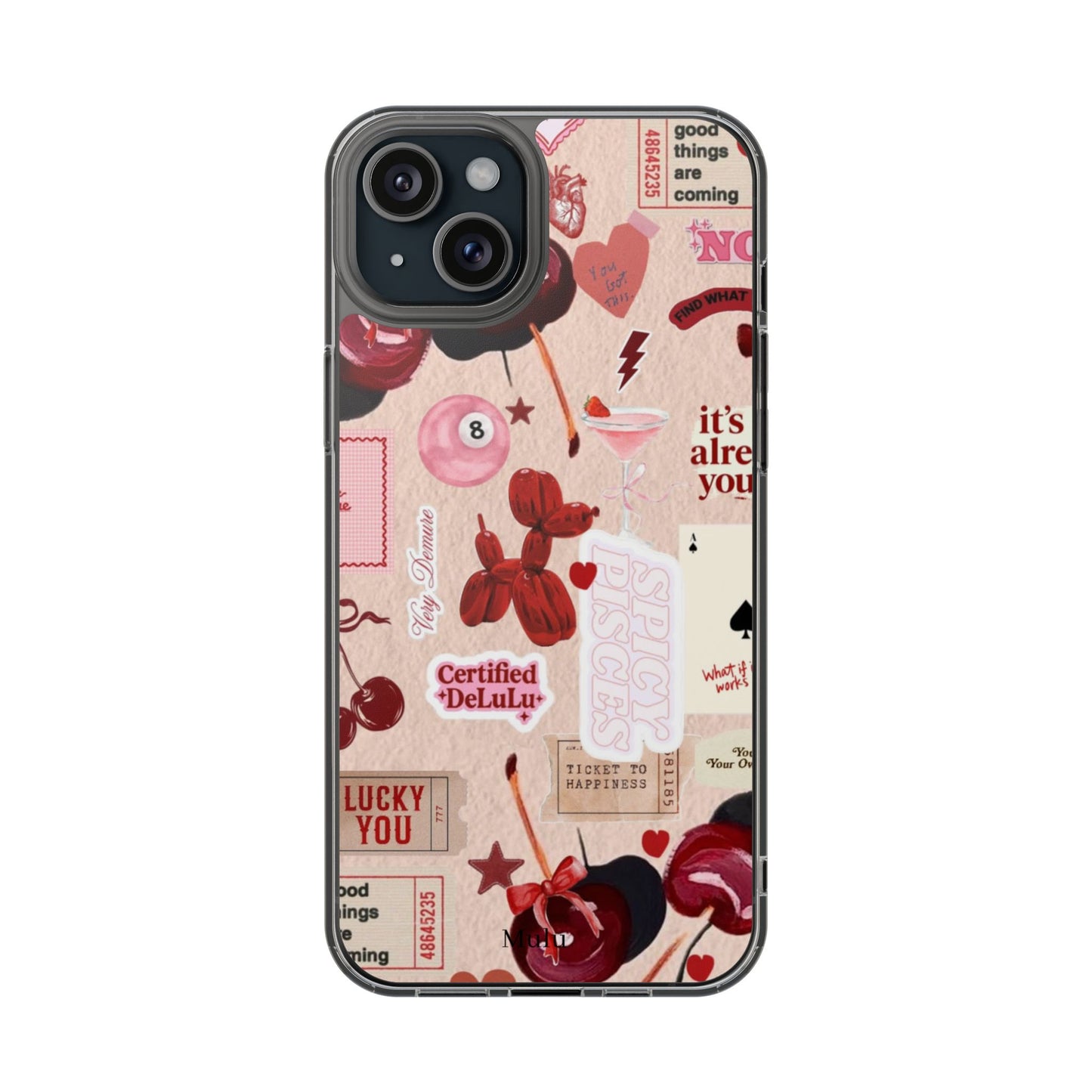 Clear Impact-Resistant Phone Case — Retro Cherry & Sticker Collage