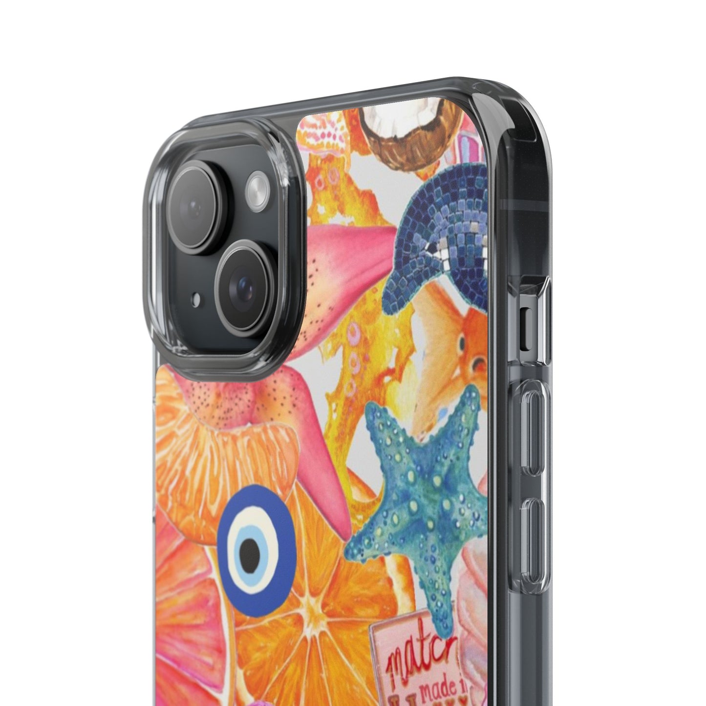 Clear Impact-Resistant Phone Case — Colorful Tropical Collage Design