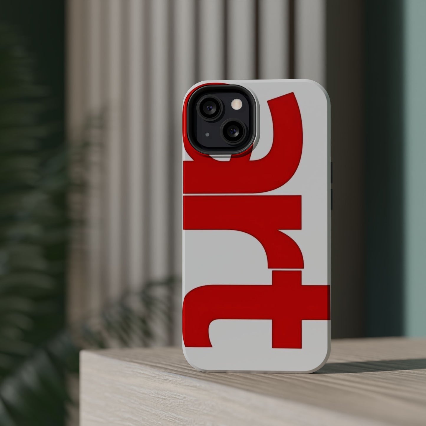 Magnetic Impact-Resistant Phone Case — Bold Red Typographic Design