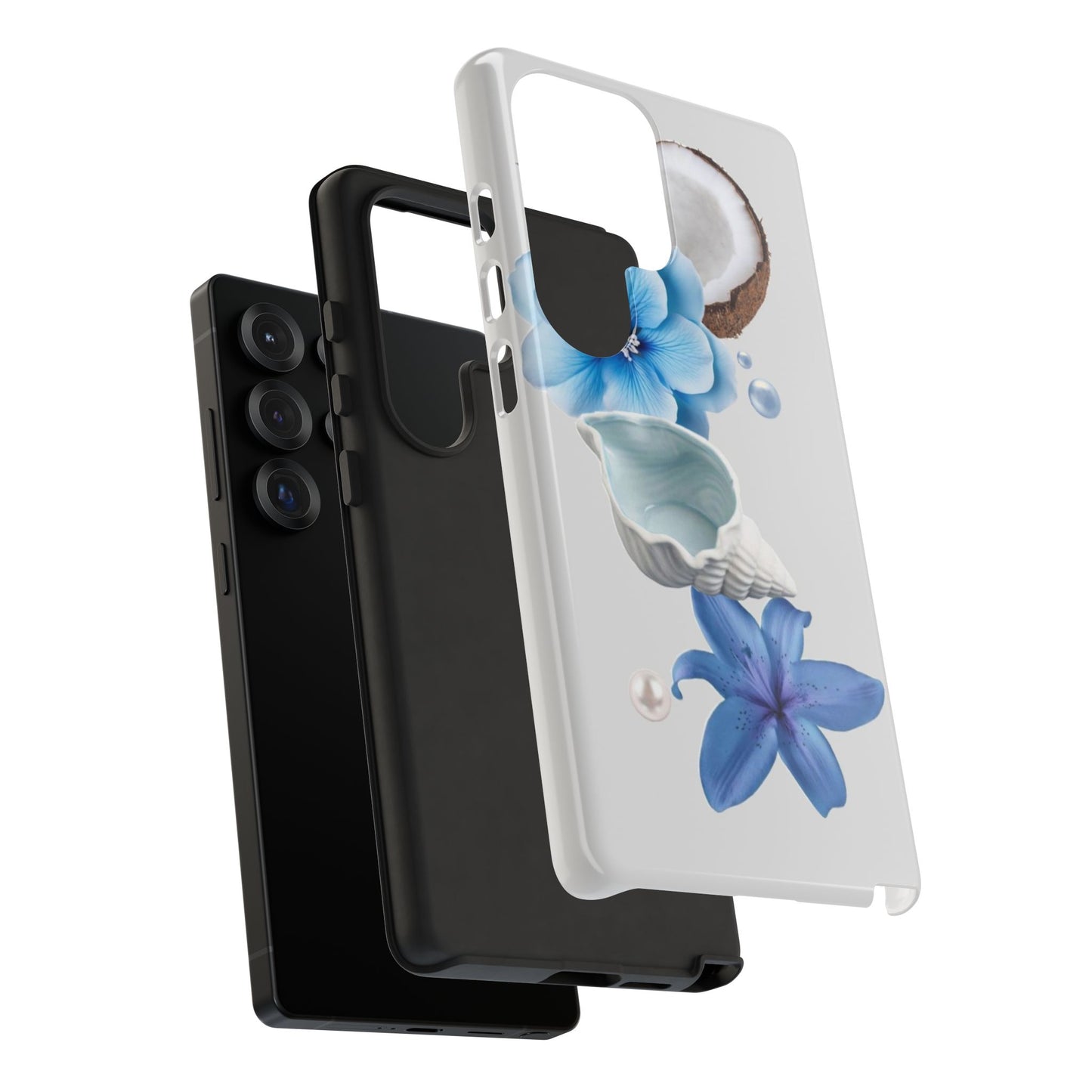 Tropical Blue Floral Phone Case — Coconut, Shell & Starfish Design