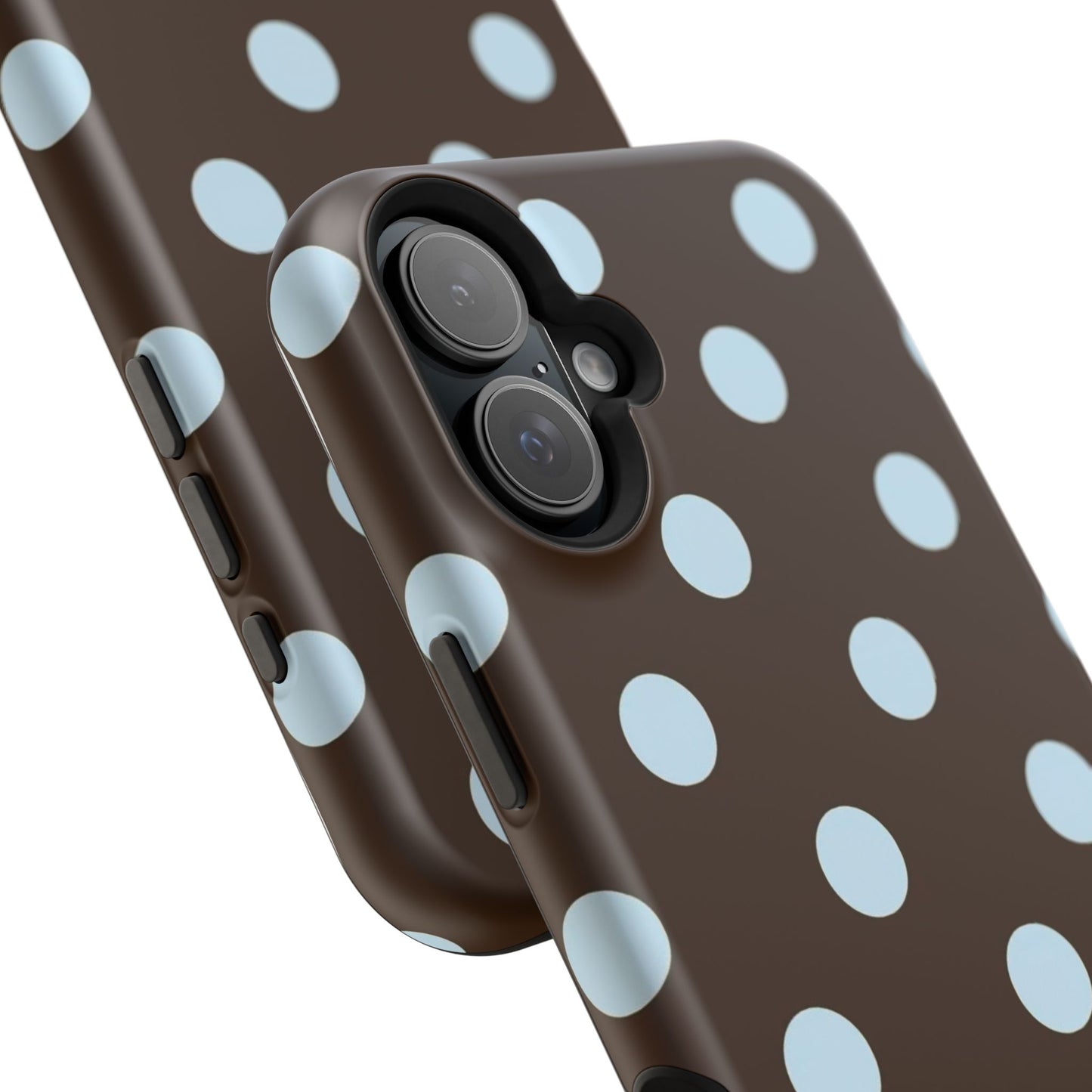 Polka Dot Magnetic Phone Case — Brown with Light Blue Dots, Impact-Resistant