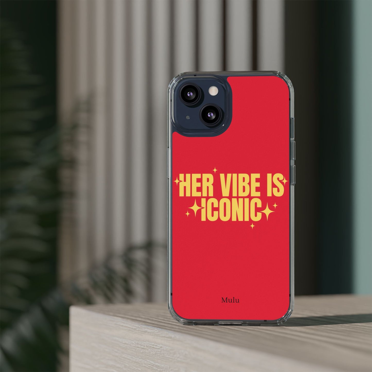 Clear Impact-Resistant Phone Case — "Her Vibe Is Iconic" Red Protective Cover