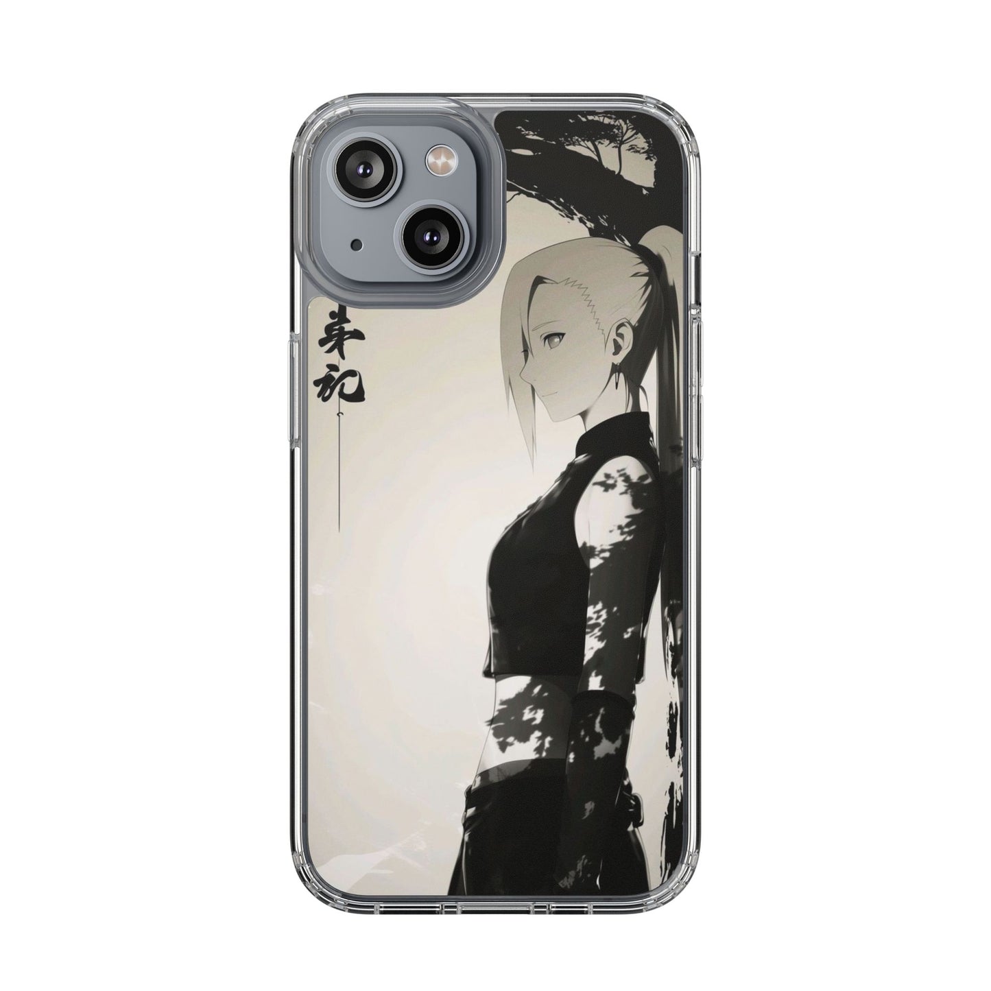 Anime Samurai Clear Phone Case — Monochrome Sumi-E Style